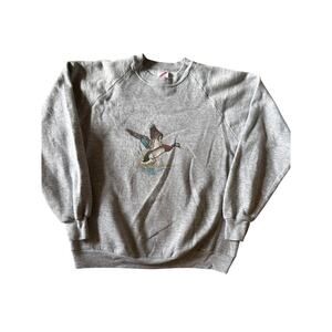 Vintage Nature Mallard Duck USA Made Jerzees Heather Gray S Raglan Crewneck